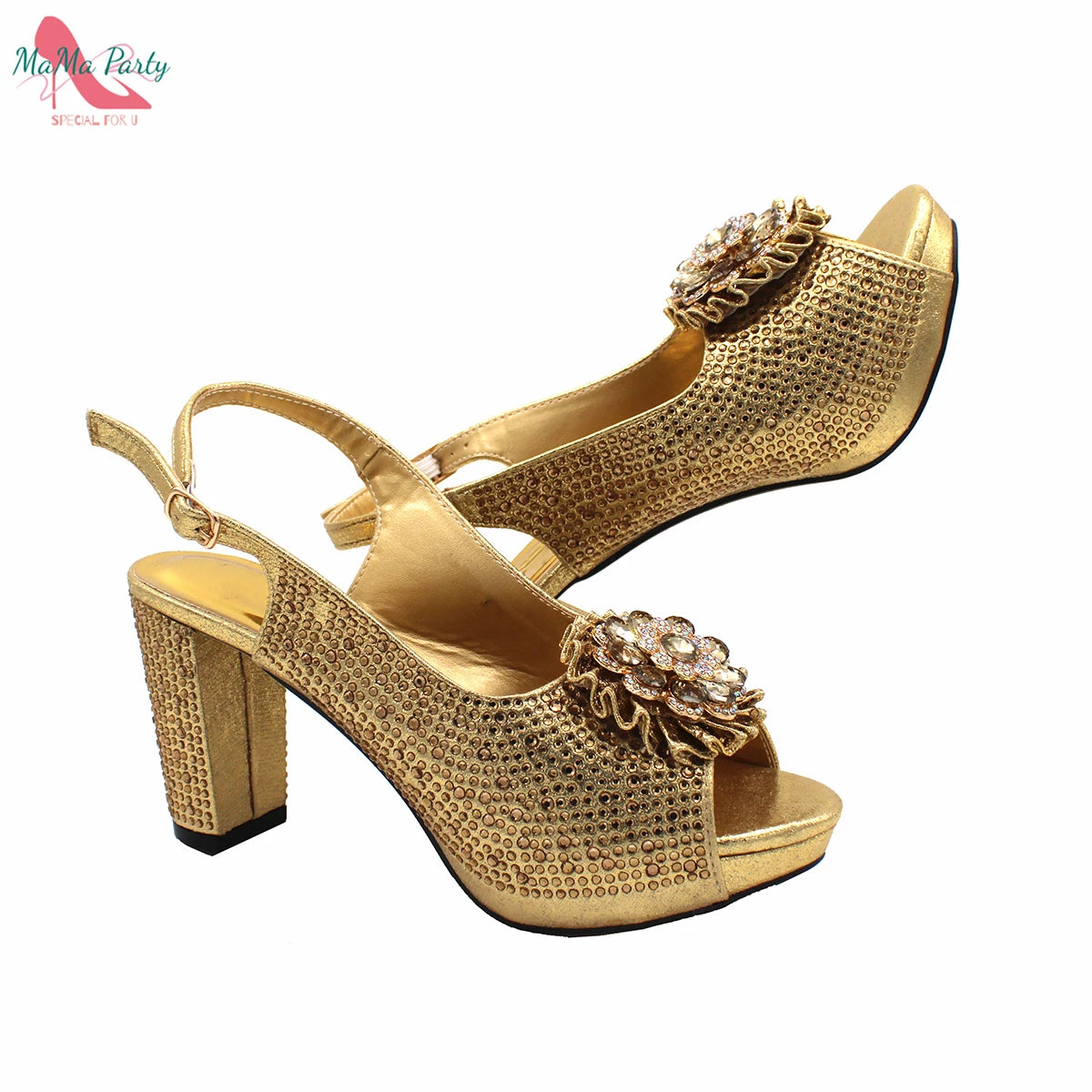 African Mature Women Shoes and Bag to Match in Teal Color Comfortable Heels with Platform for Garden Party