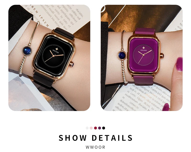 WWOOR Luxury Brand Red Square Watch For Women Quartz Watch Elegant Dress Ladies Wristwatch Simple Female Clock Relogio Feminino