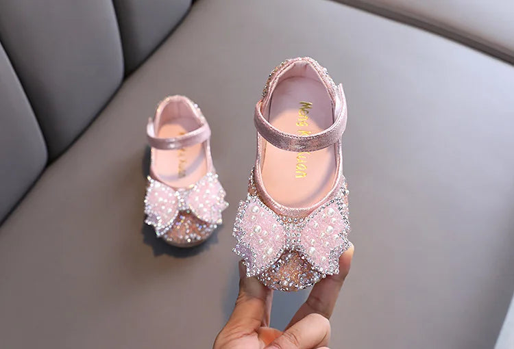 Autumn Girls Leather Shoes Princess Square Rhinestone Bow Single Shoes Fashion Children Performance Wedding Shoes G14