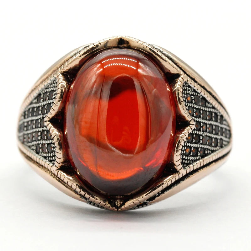 925 Silver Men's Ring Red Garnet Stone Vintage Handmade Turkish Ring for Women Rock Jewelry Christmas Gift for Women Gemstone