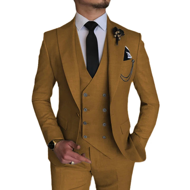 2022 Wedding Tuxedos Latest Groom Suit 3 Pieces Light Blue Groomsmen Formal Party Classic Men Suits