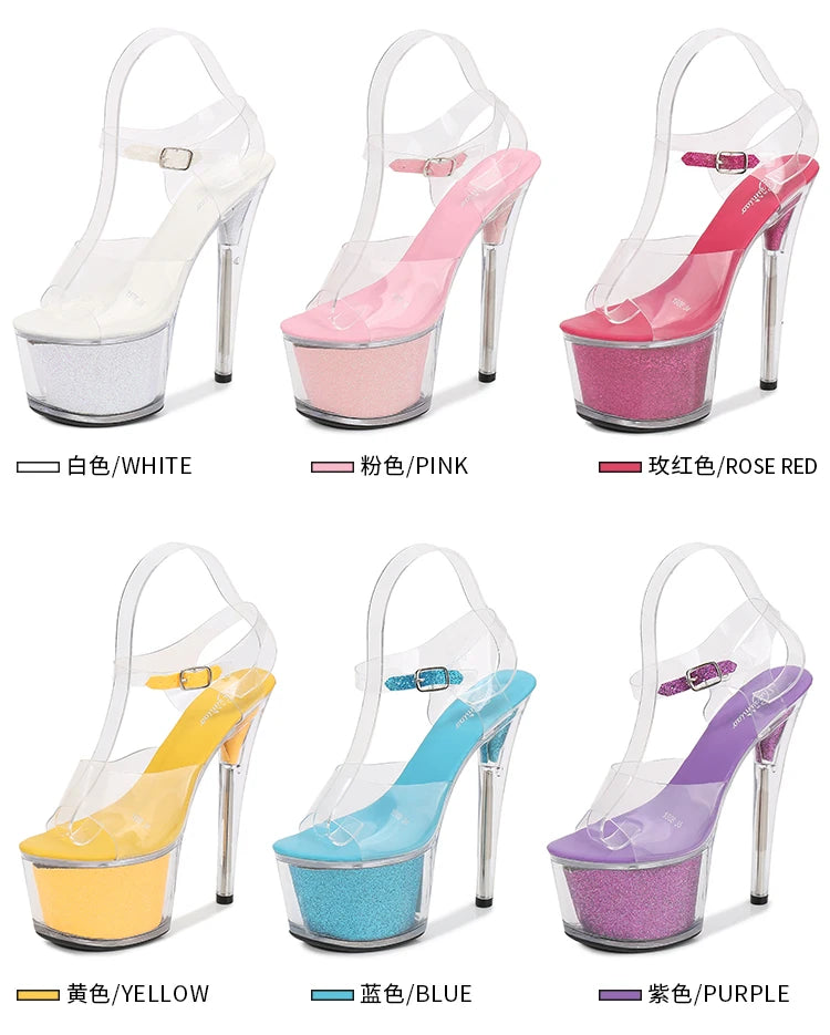 High Heel 17cm Model Show Night Club Fun Women Sandals Pole Dancing Shoes Sequined Platform Practice Performance Dancing Shoes