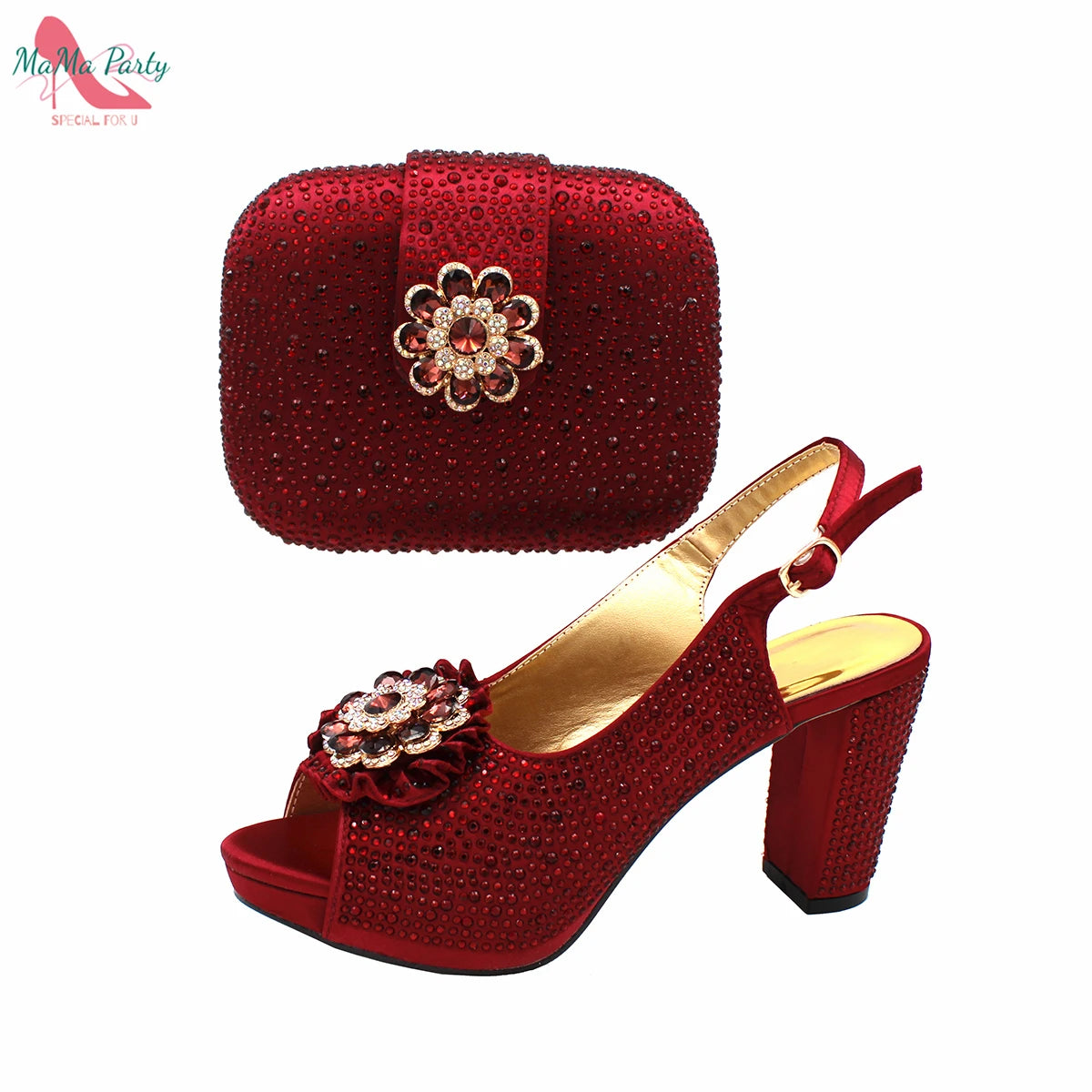 African Mature Women Shoes and Bag to Match in Teal Color Comfortable Heels with Platform for Garden Party