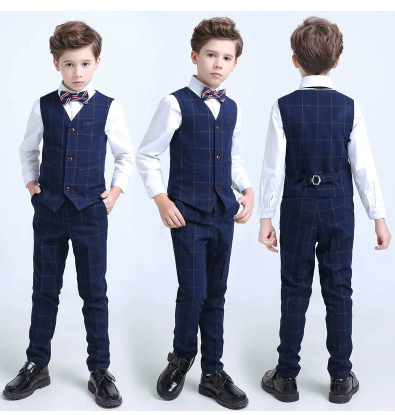 White Kids Boy Host Piano Handsome Suit