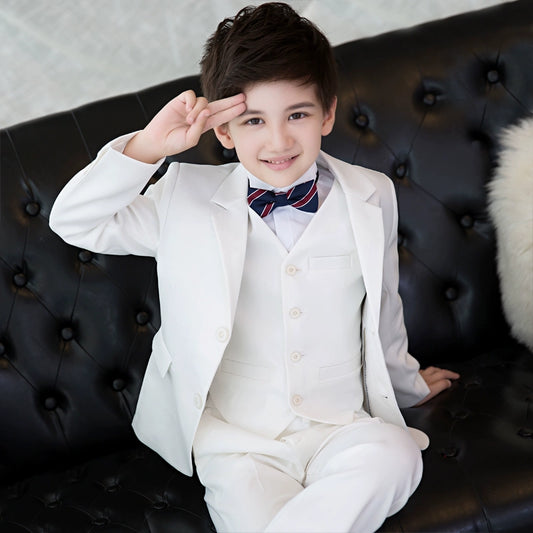 White Kids Boy Host Piano Handsome Suit