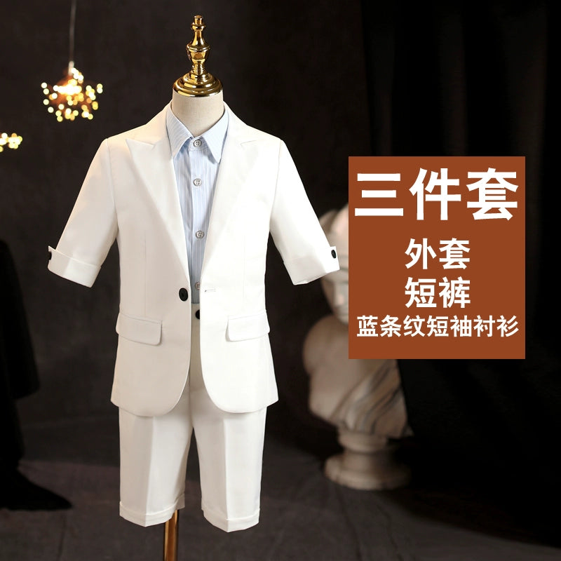 White Kids Boy Host Piano Handsome Suit