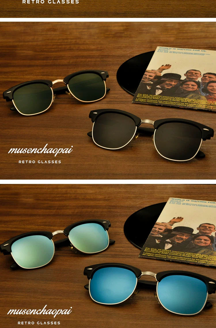 2024 New Arrival Trendy Polarized Half Frame Square Sunglasses Driving Box Men and Women Fashion K-style Sun Glasses
