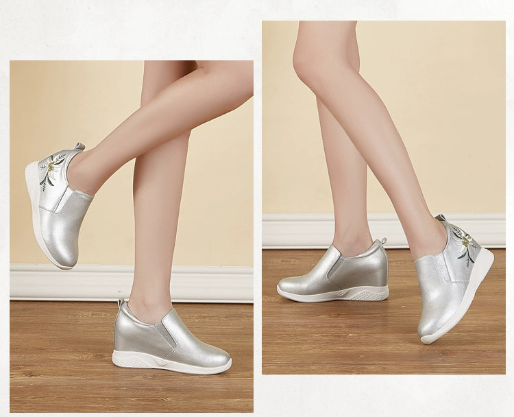 Small White Shoes Embroidered Inner Heightening All-Match Skinny Women's Shoes