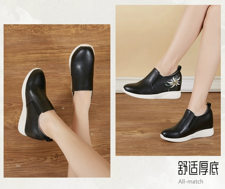Small White Shoes Embroidered Inner Heightening All-Match Skinny Women's Shoes