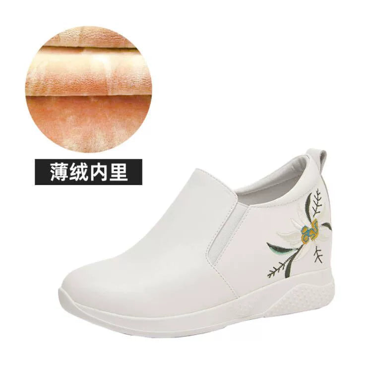 Small White Shoes Embroidered Inner Heightening All-Match Skinny Women's Shoes