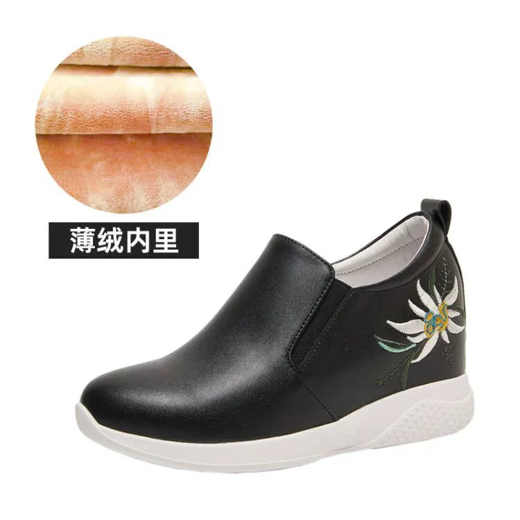 Small White Shoes Embroidered Inner Heightening All-Match Skinny Women's Shoes
