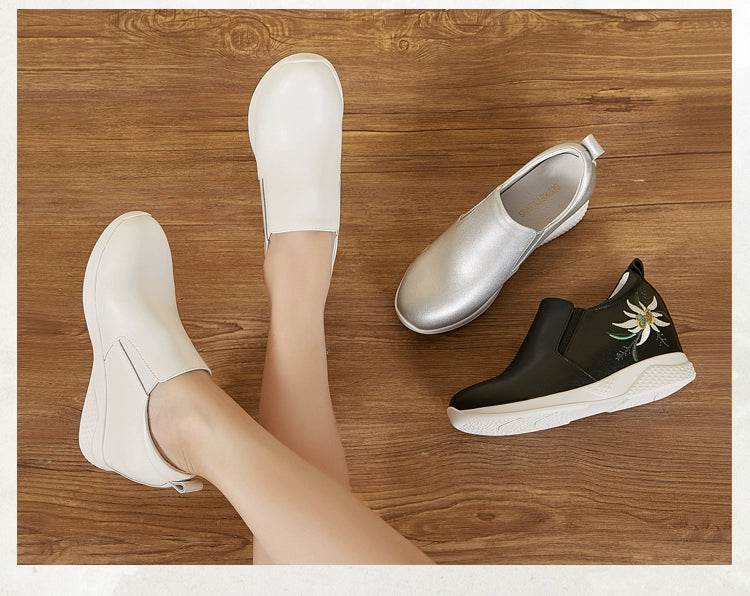 Small White Shoes Embroidered Inner Heightening All-Match Skinny Women's Shoes