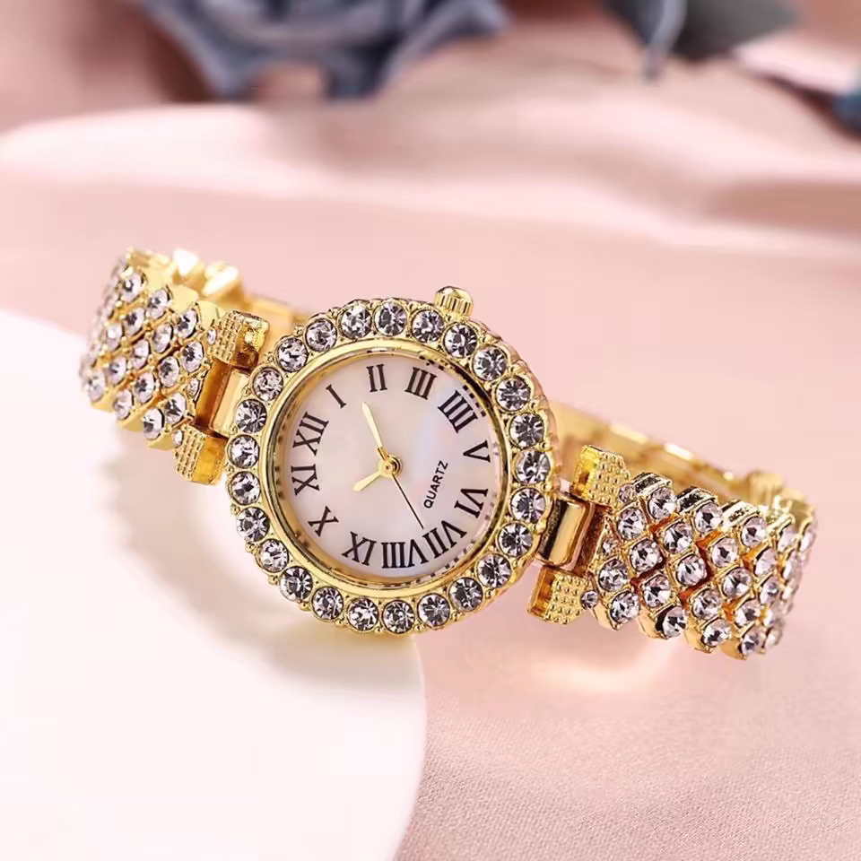 Starry Women's Watch Necklace Bracelet Ear Studs Three-Piece Set Women's Watch with Diamonds Suit Fashion Quartz Watch