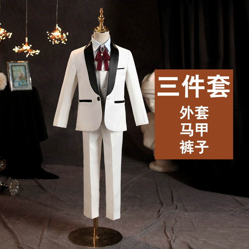 White Kids Boy Host Piano Handsome Suit