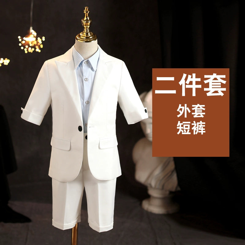White Kids Boy Host Piano Handsome Suit
