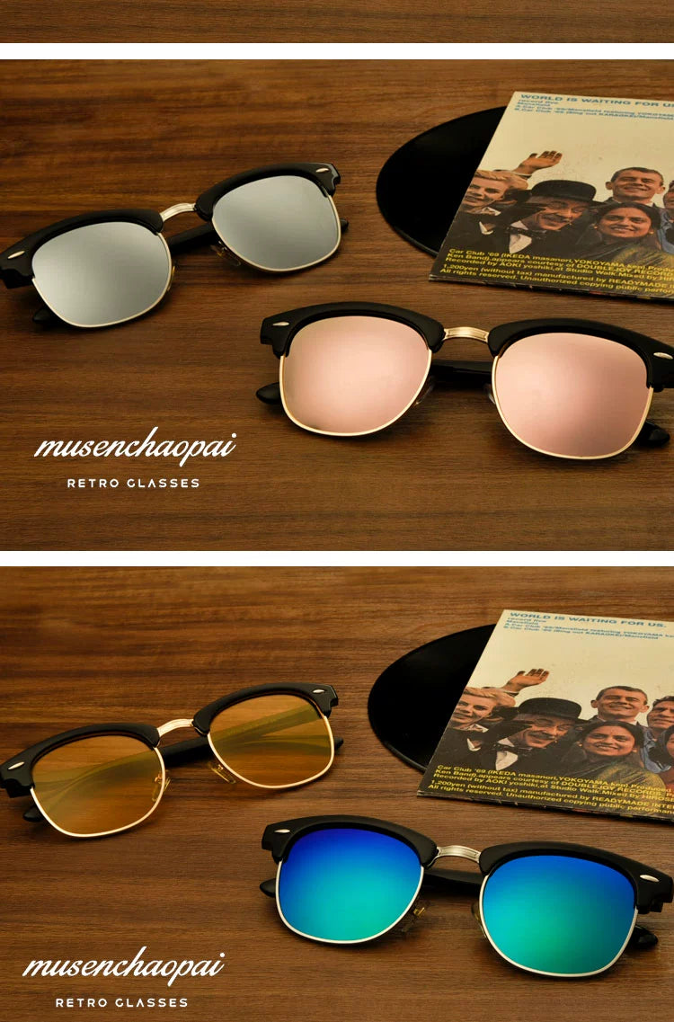 2024 New Arrival Trendy Polarized Half Frame Square Sunglasses Driving Box Men and Women Fashion K-style Sun Glasses