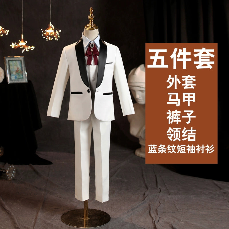 White Kids Boy Host Piano Handsome Suit
