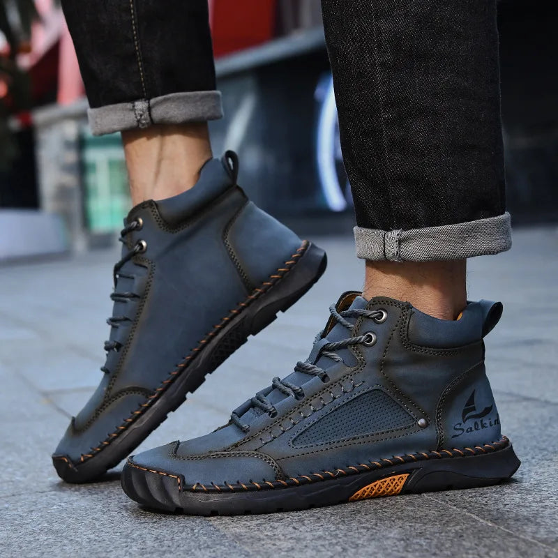 New 2025 Handmade Men Boots Design Sneakers Man Outdoor Casual Leather Men Shoes Ankle Boots Fall Breathable Hot Sale