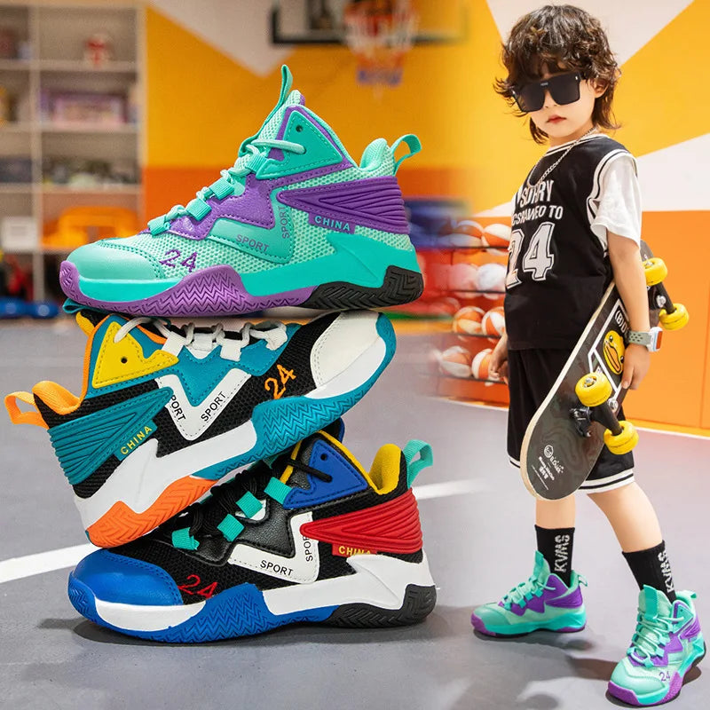 Boys' basketball shoes 2025new children'smeshbreathablesneakersboys' casual shoes, middle and big children's running shoes, tide