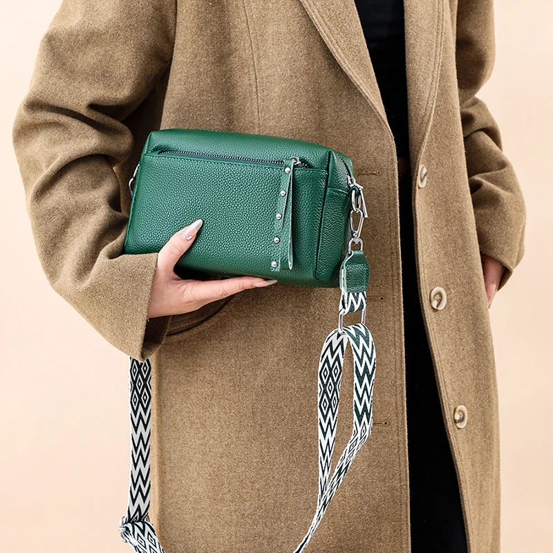 100% Cowhide 3 Layers Crossbody Shoulder Bag Luxury Genuine Leather Messenger Bag Fashion Daily Use For Women Wallet HandBag