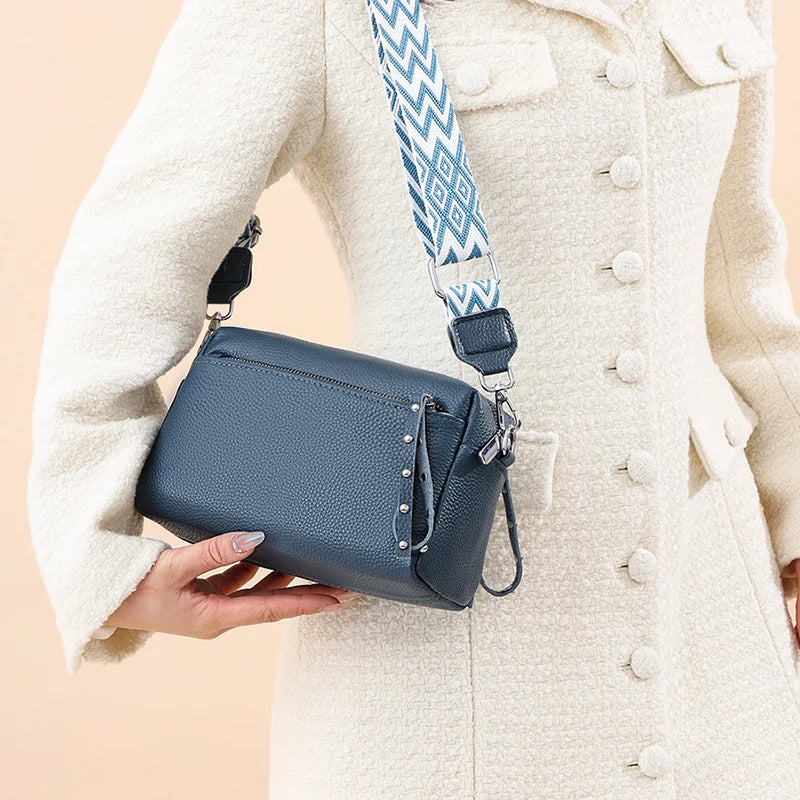 100% Cowhide 3 Layers Crossbody Shoulder Bag Luxury Genuine Leather Messenger Bag Fashion Daily Use For Women Wallet HandBag