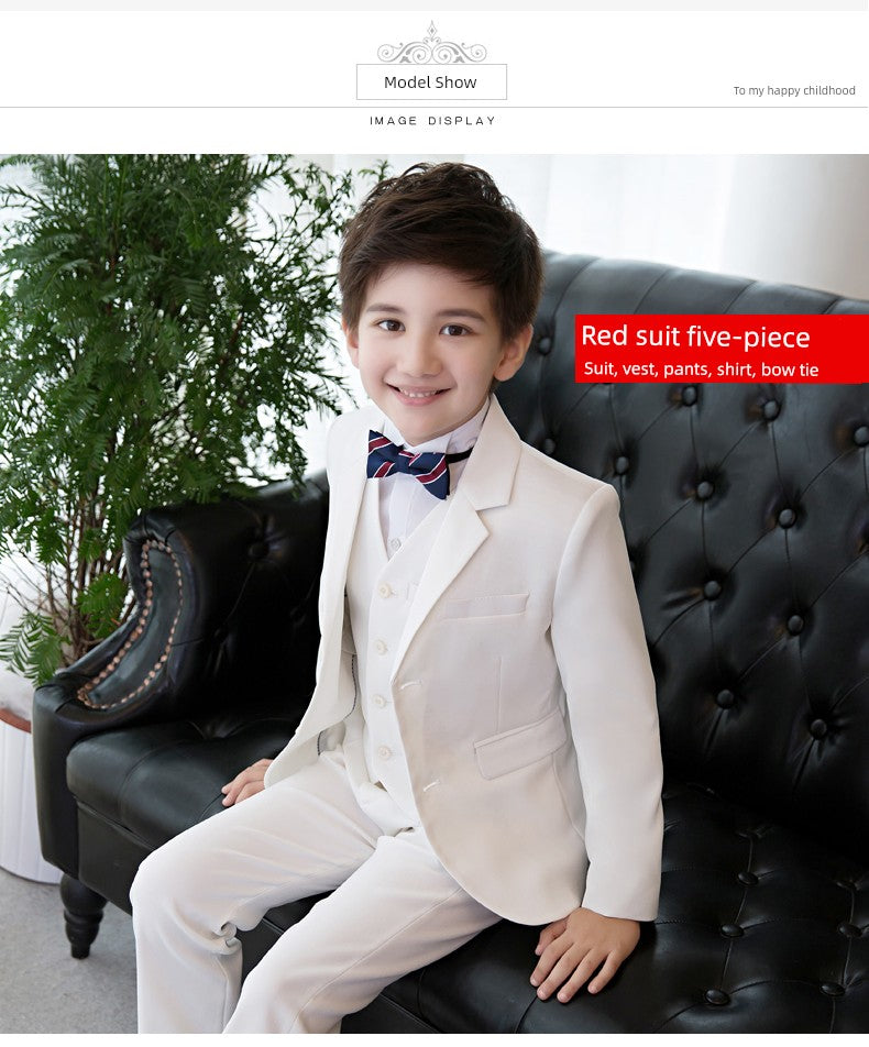 White Kids Boy Host Piano Handsome Suit