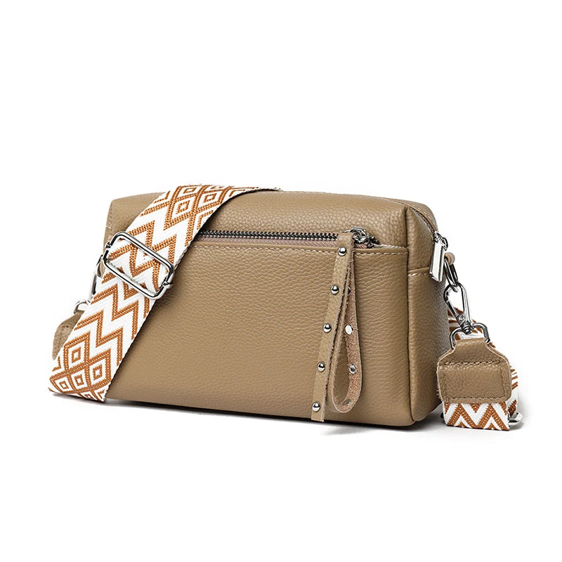 100% Cowhide 3 Layers Crossbody Shoulder Bag Luxury Genuine Leather Messenger Bag Fashion Daily Use For Women Wallet HandBag