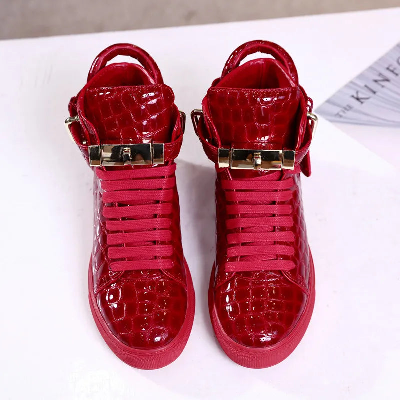 Unisex High-Top Leather Sneakers - Casual Running Shoes with Metal Details
