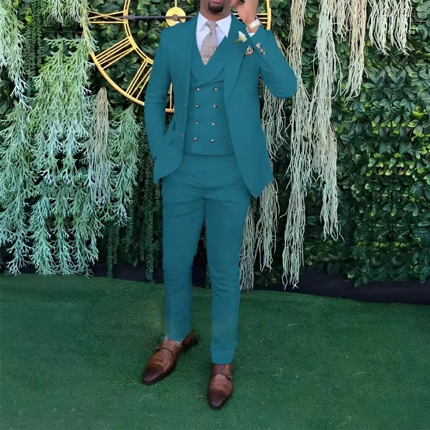 Men's Wedding Banquet 3-piece Suit Double Breasted Custom Men's Suit (Jacket, Vest and Trousers) Party Business Office Wear
