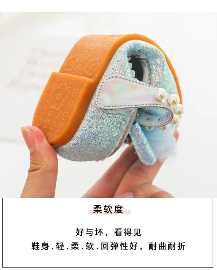 Baby Girl's Princess Shoes Leisure Candy Color Bowtie Kids Ballet Flats Toddler Light Rhinestone Pearl Autumn Children Flat Shoe