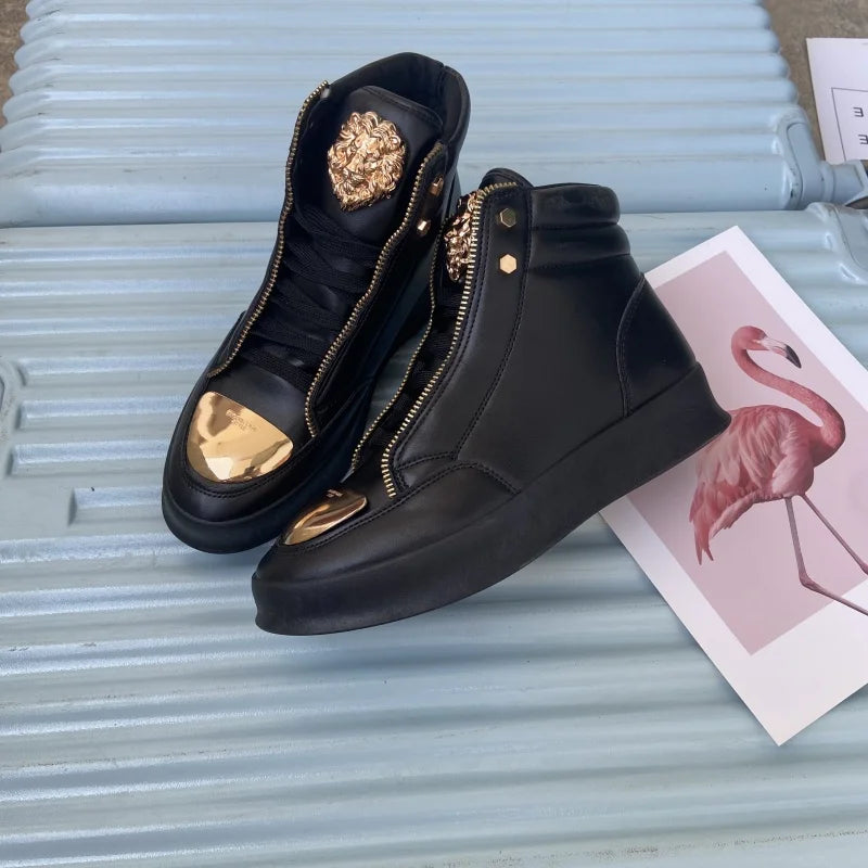 Men's High-Top Designer Sneakers - Casual Athletic Shoes with Zip Detail
