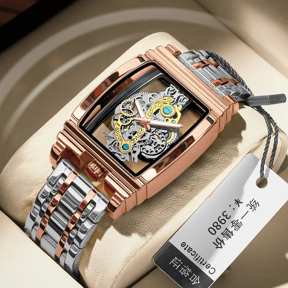 2024 Transparent Full Hollow Men Watch Metal Leather Quartz Mens Watches Waterproof Glow Cross-border Male Clock Wristwatch