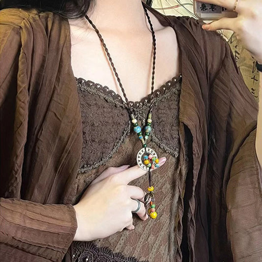 Women's New Necklace Ethnic Handmade Pendant Boho Ceramic Chain Tassel Necklace Jewelry Jewelry Dropshipping