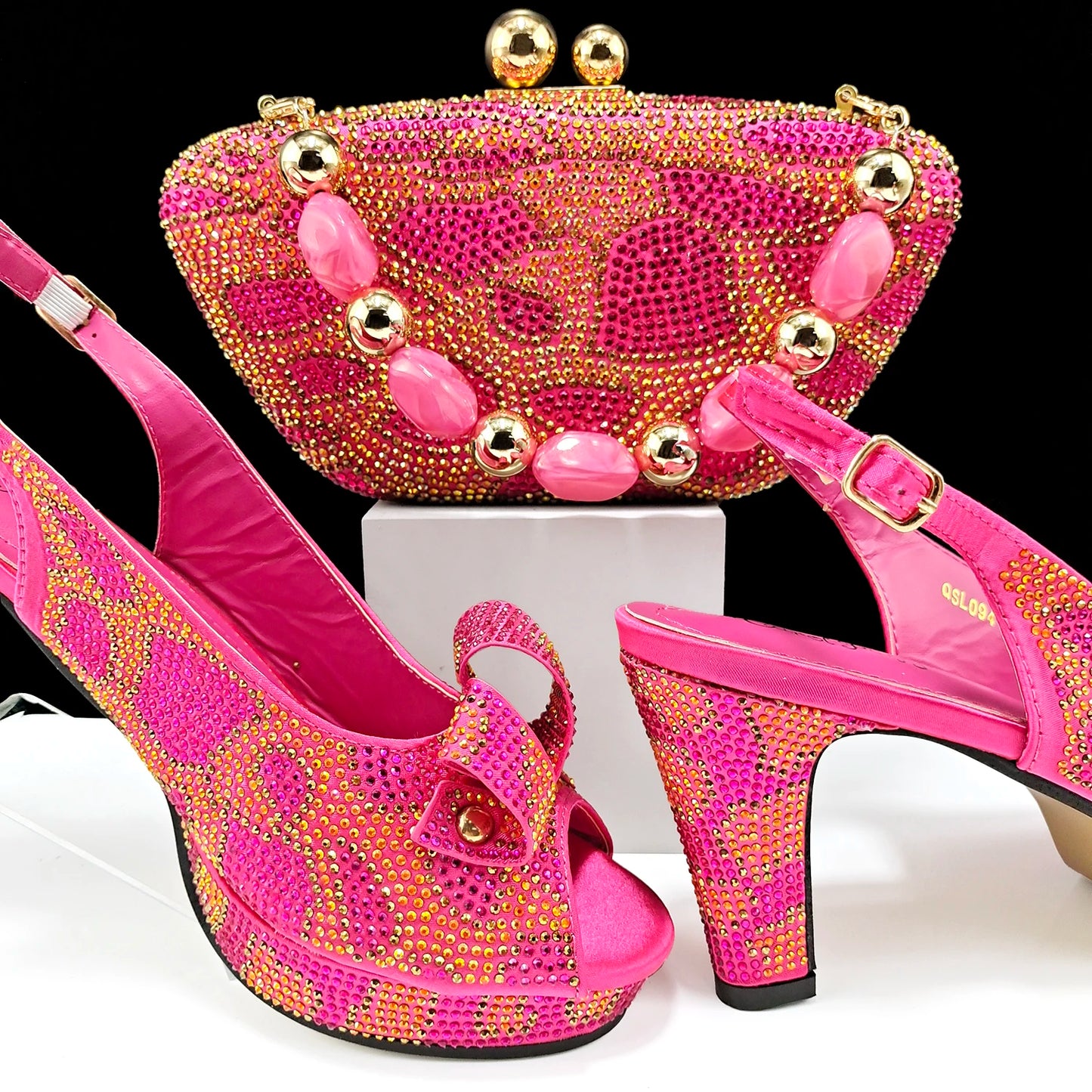 Fashion Design African Style Banquet Shoes And Bag Sexy High Heels And Full Diamond Dual Purpose Mini Bag Ladies Shoes