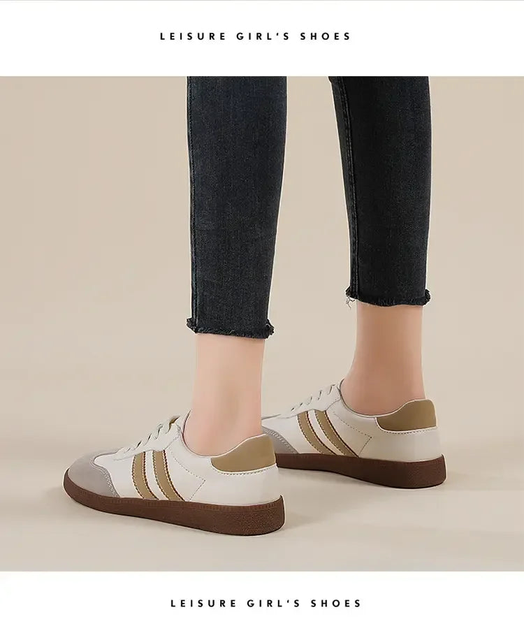 2024 Flat Luxury Shoes Women Autumn New Classic Ladies Sneakers Women Leather Retro Low Cut Lace -up Casual Round Toe Grey White