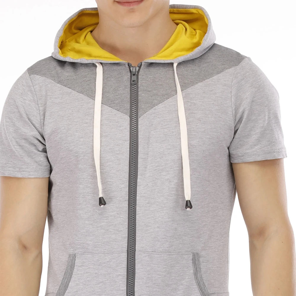 Men Short Sleeve Jumpsuit Sweatshirt Male Hoodies Zipper Overalls Bodysuit Rompers Short Pant Casual Home Wear Tracksuit Pajamas