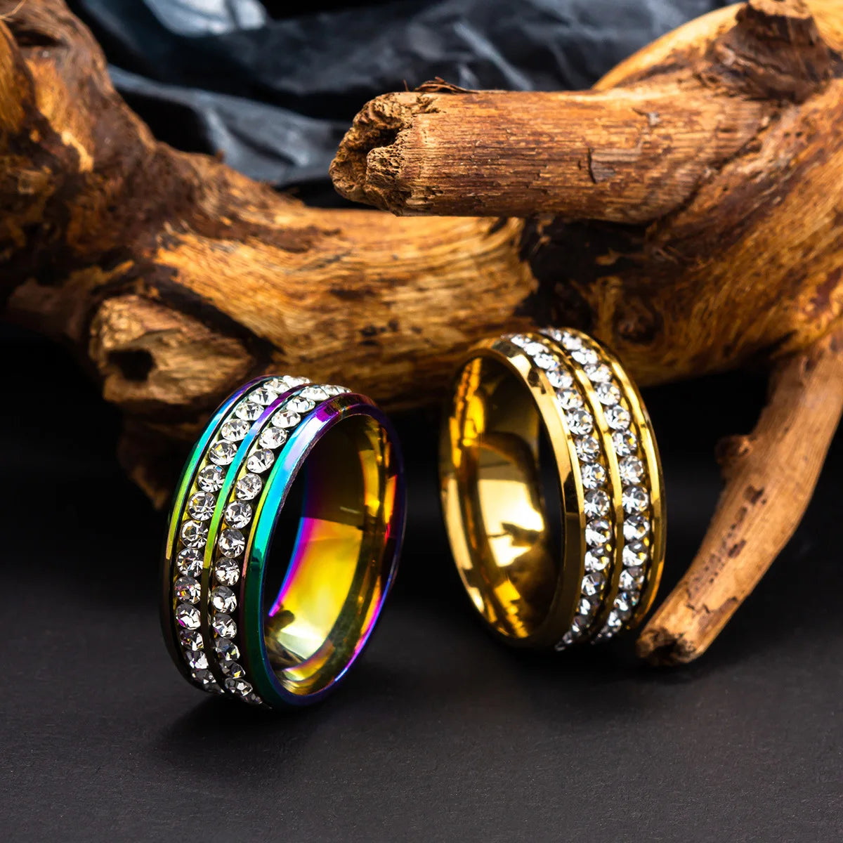 Hot Selling Stainless Steel Couple New Fashion Double Row Drilling Ring For Women Men Jewelry Valentine's Day Gifts Size 5-13