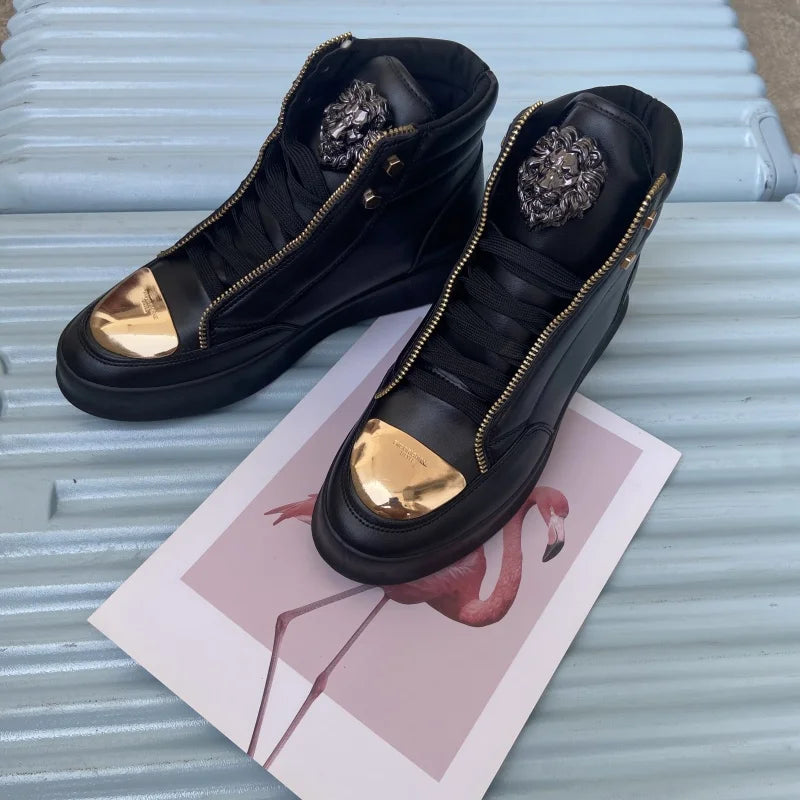 Men's High-Top Designer Sneakers - Casual Athletic Shoes with Zip Detail