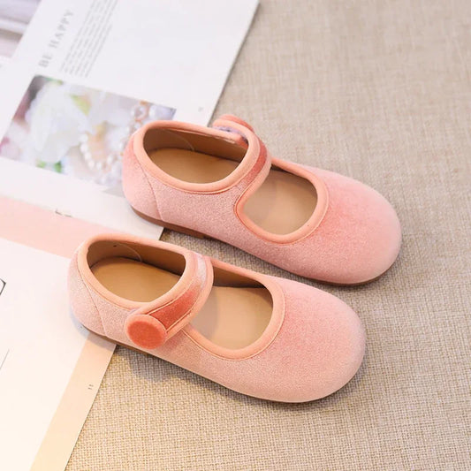 New 2025 Autumn Children Princess Shoes Girl's Ballet Flats Fashion Concise Style velvet Shallow Elegant All-match Kids Flats