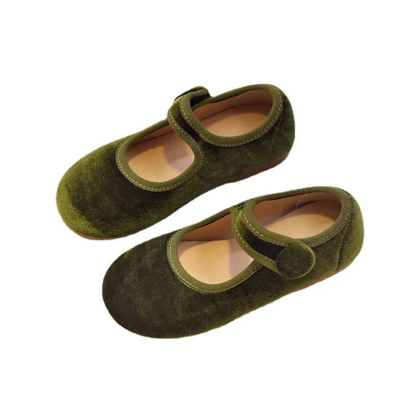 New 2025 Autumn Children Princess Shoes Girl's Ballet Flats Fashion Concise Style velvet Shallow Elegant All-match Kids Flats