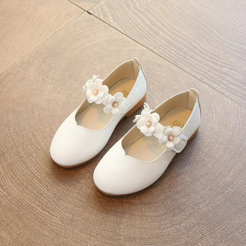 Spring and Autumn New Girls Leather Shoes Children Flats Princess Shoes Kids Flower Sweet for Wedding Cute Fashion Floral Flats