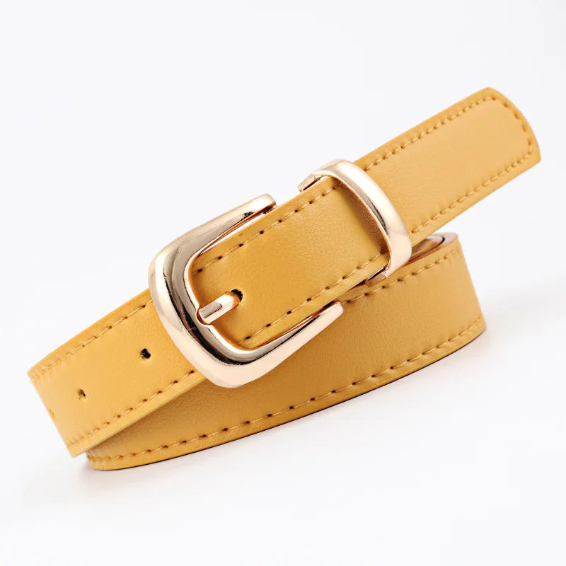 2.4X105cm Women Belts PU Leather Simple Metal Buckle Belt Girls Dress Jean Pants Waistband Belts for Lady Luxury Designer Brand