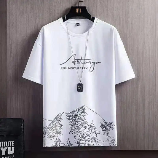 (T-Shirt + shorts)2025 summer men fashion short sleeve t shirts men's casual elastic waist shirts men Two-piece Suit M-5XL