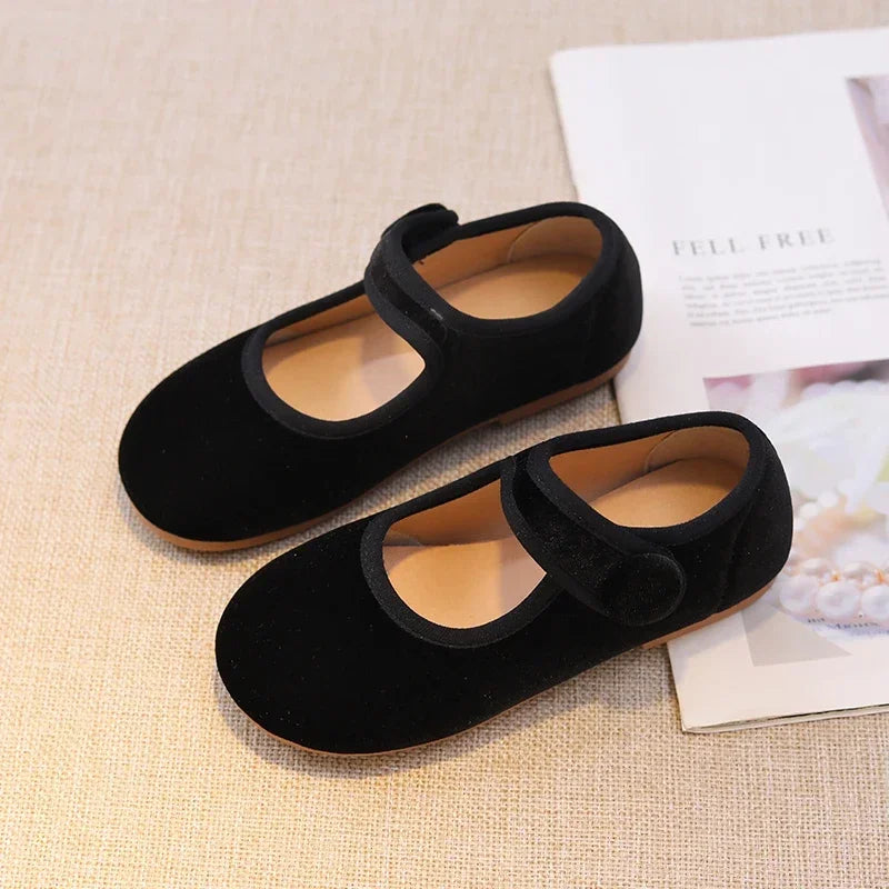 New 2025 Autumn Children Princess Shoes Girl's Ballet Flats Fashion Concise Style velvet Shallow Elegant All-match Kids Flats