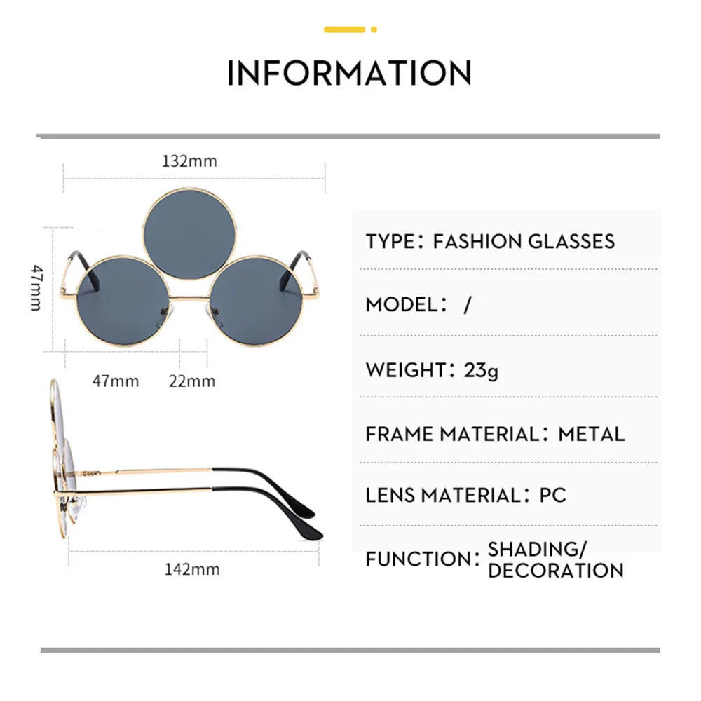 Sunglasses Third Lenses 3 Eyes Round Women Metal Fashion Vintage Sun Glasses For Men Fashion Eyewear Shades UV400 New 2023