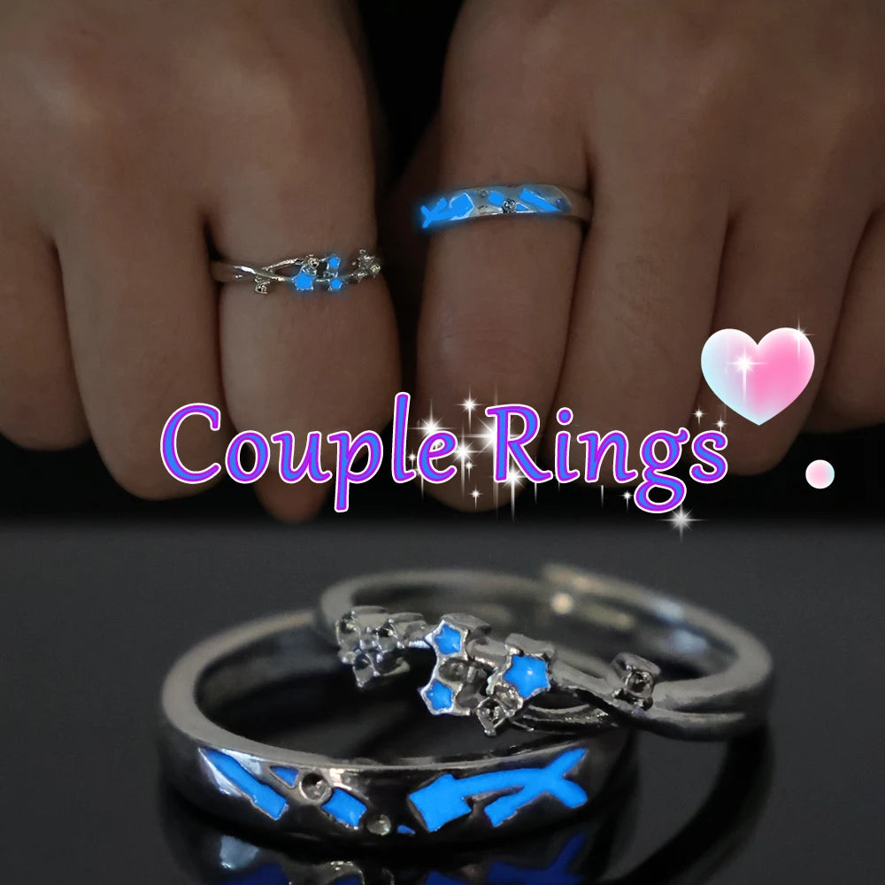 Sweet Couple Night Glowing Star Style Unique Design Premium Feel Adjustable Rings Simple Opening Luminous Lovers Exquisite Ring