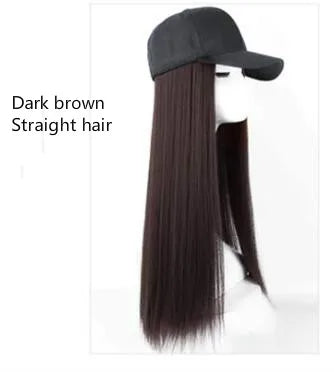 Long Straight Hat Wig Natural Brown Wigs Connect Synthetic Synthetic Baseball Cap Hair Wig Hat Wig Adjustable for Women