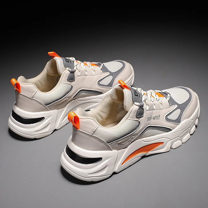 Summer 2025 New Men's Woven Mesh Running Shoes Breathable Elevated Chunky Sneakers Fashionable Korean Style Trendy