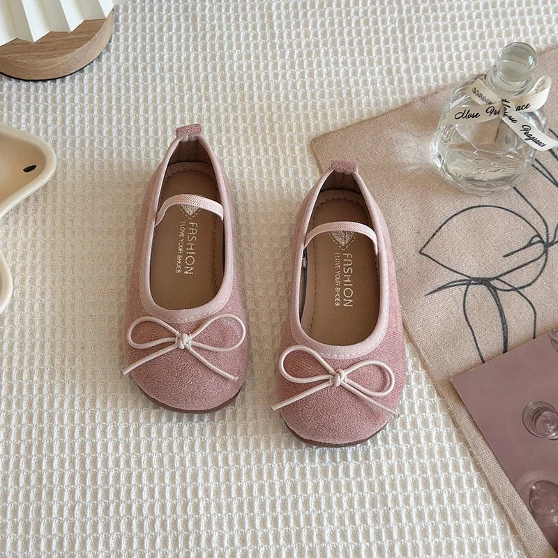2025 Spring Autumn New Children Leather Shoes for Girls Fashion Korean Style Soft Sole Anti-slippery Sweet Bowtie Princess Shoes