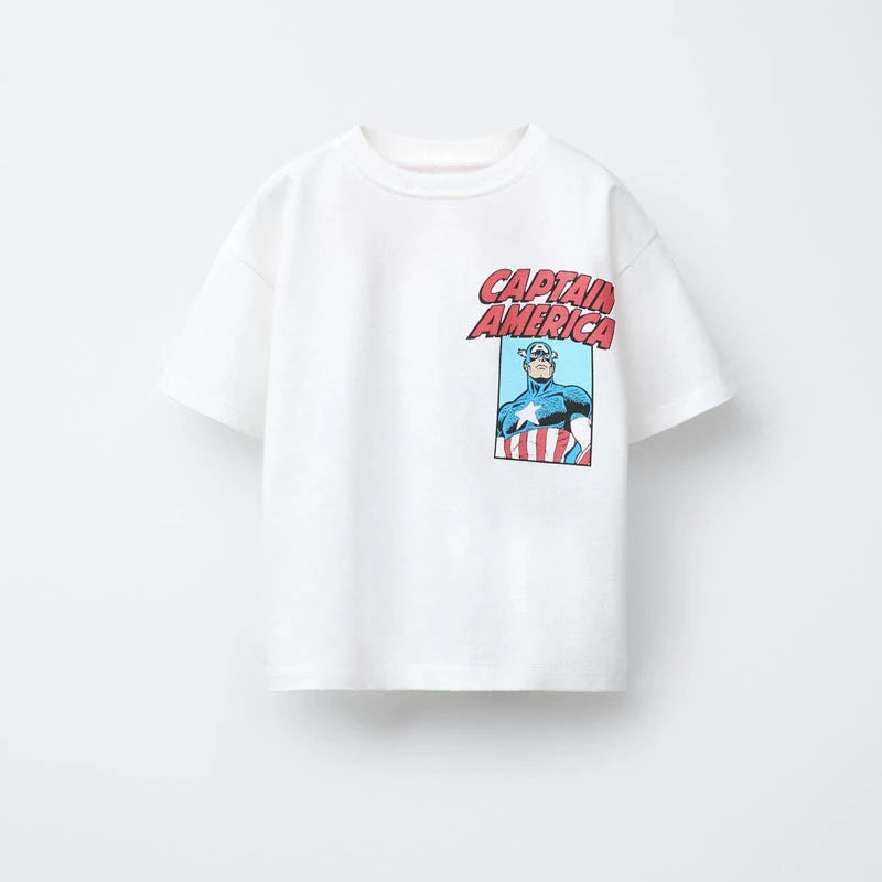 Boys Clothes Trendy Casual T-Shirt Short Sleeve Tops Child Simple Versatile Tees 2025 Summer Baby Print T Crewneck Base Shirt